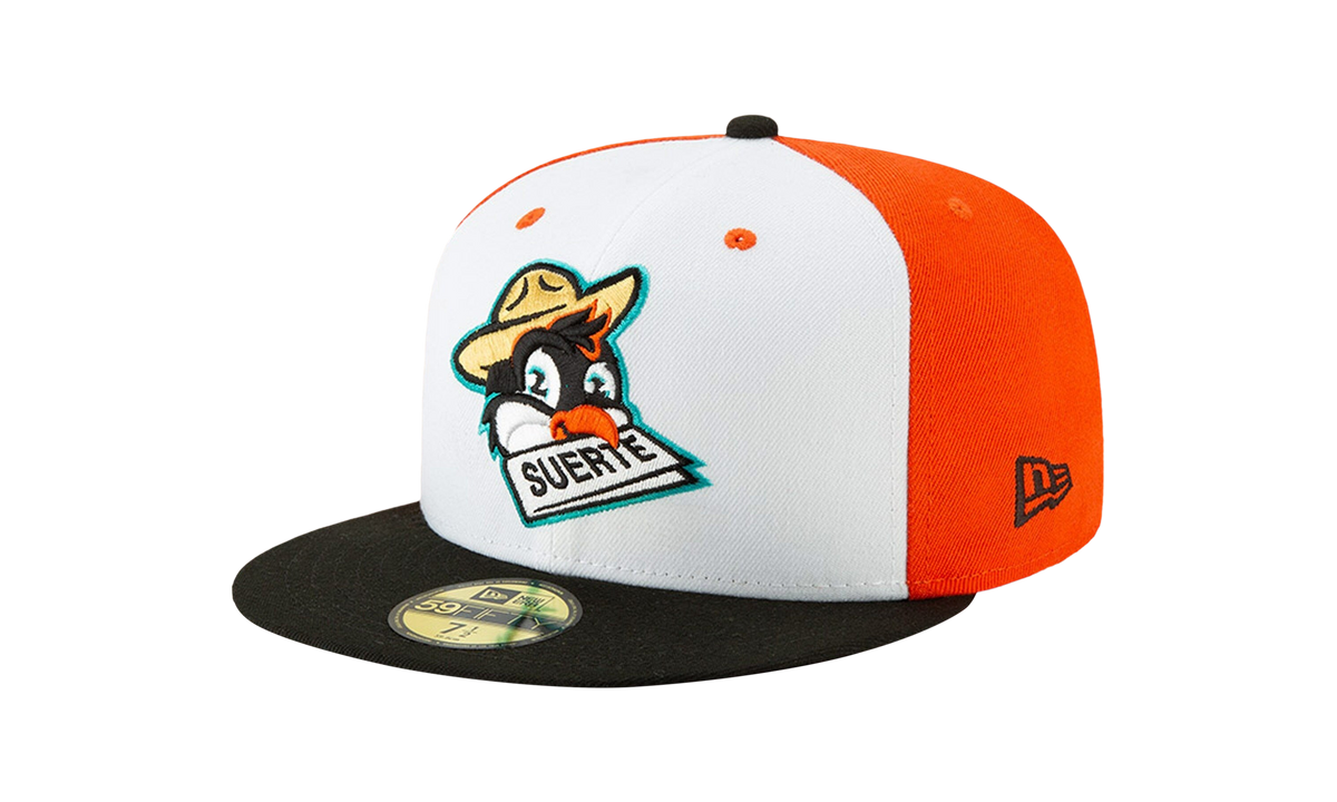 59FIFTY Norfolk Tides 'Copa de la Diversion' Pajaritos De Norfolk Fitted Hat "White and Burnt Orange / Black - Brim" NE720