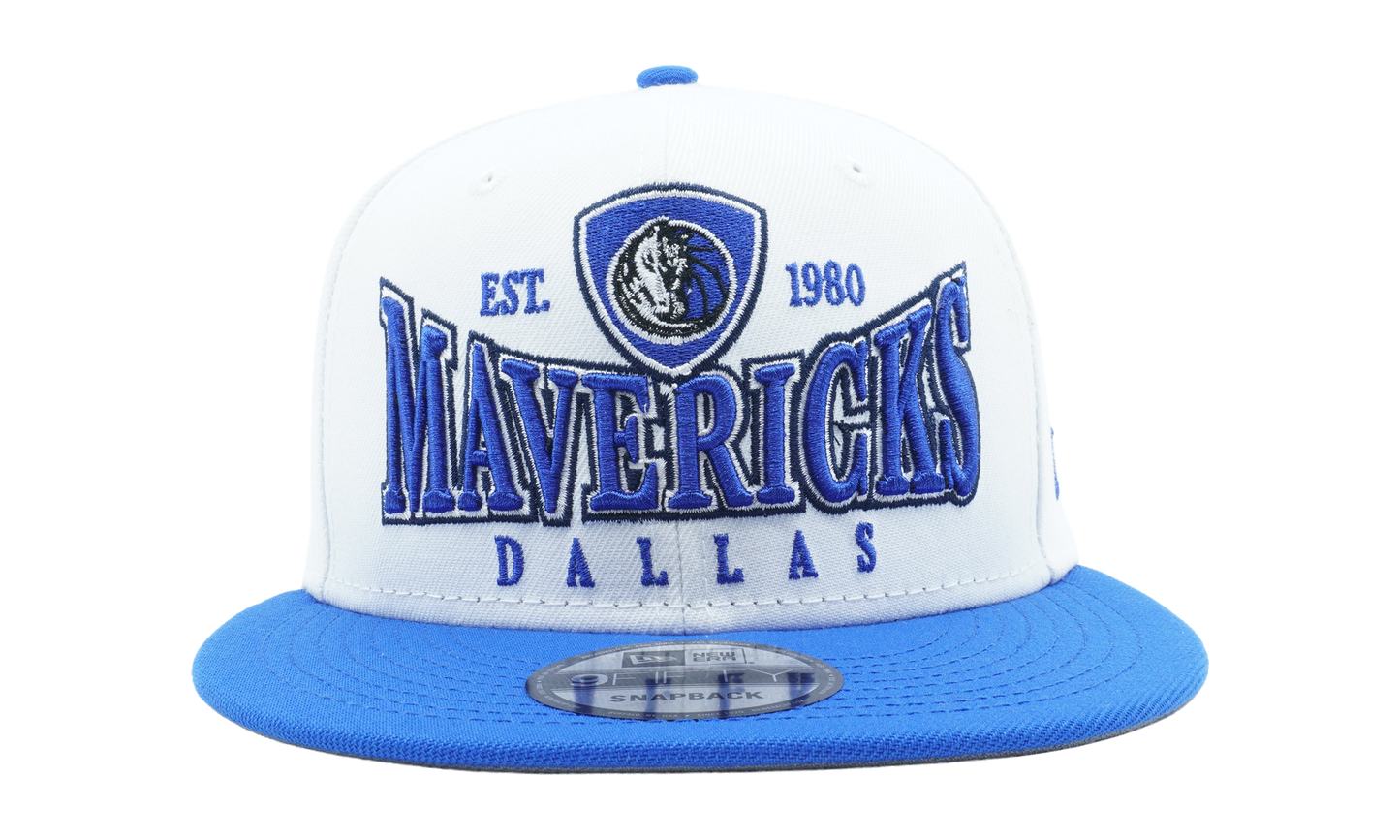 9FIFTY Dallas Mavericks Crest Stack Snapback Hat "White / Blue - Brim / Gray - Under Brim" NE878