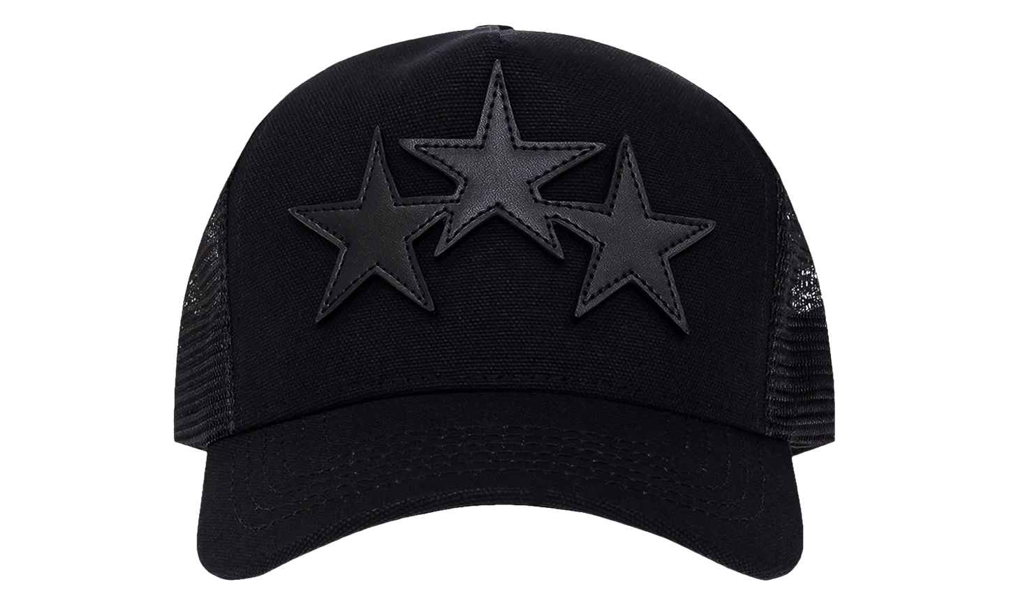 3 Star Leather Patch Trucker Hat "Black / Black" XMAH002 008 BLAC
