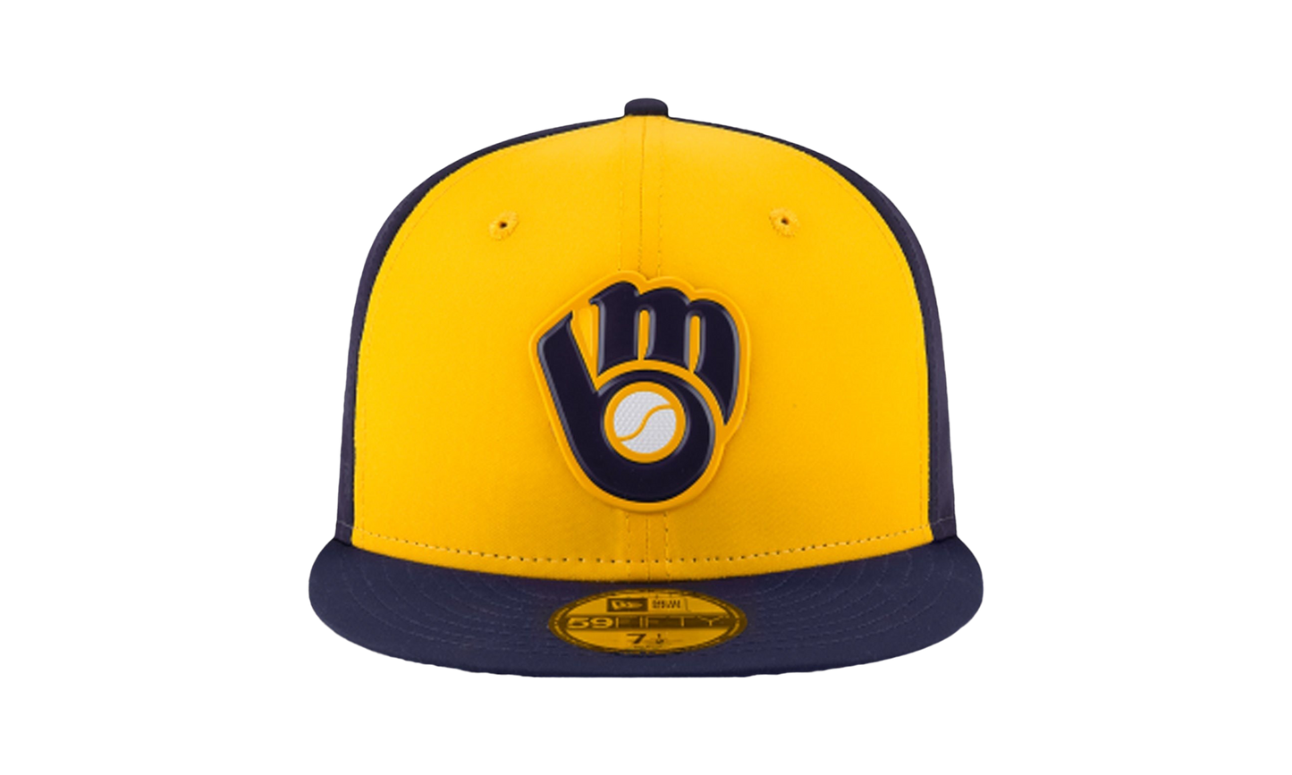 59FIFTY Milwaukee Brewers Authentic BP Fitted Hat "Yellow / Navy - Brim" NE654