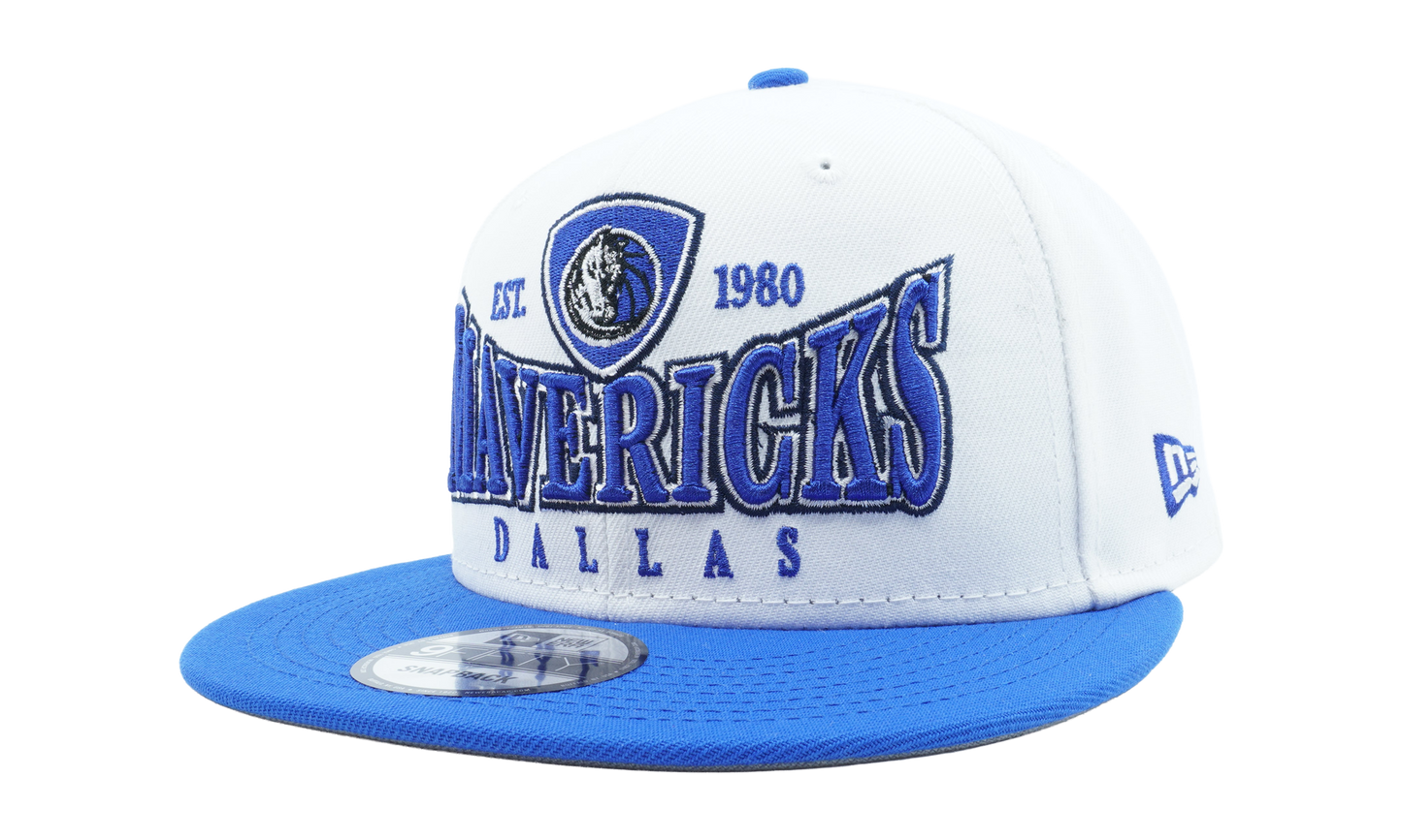 9FIFTY Dallas Mavericks Crest Stack Snapback Hat "White / Blue - Brim / Gray - Under Brim" NE878