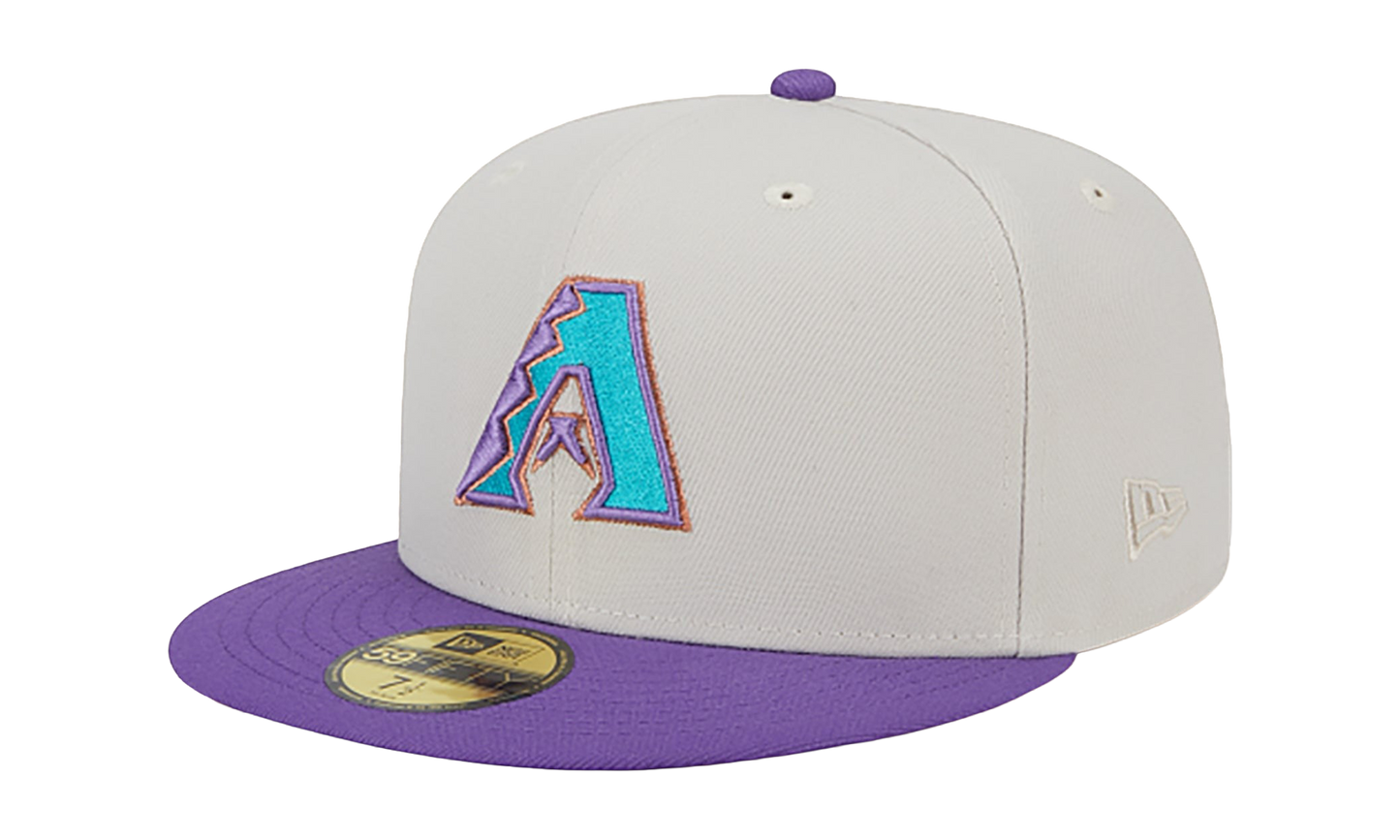 59FIFTY Arizona Diamondbacks 2001 World Series - Class Back Patch Fitted Hat "Khaki and Purple / Grey - Under Brim" NE905