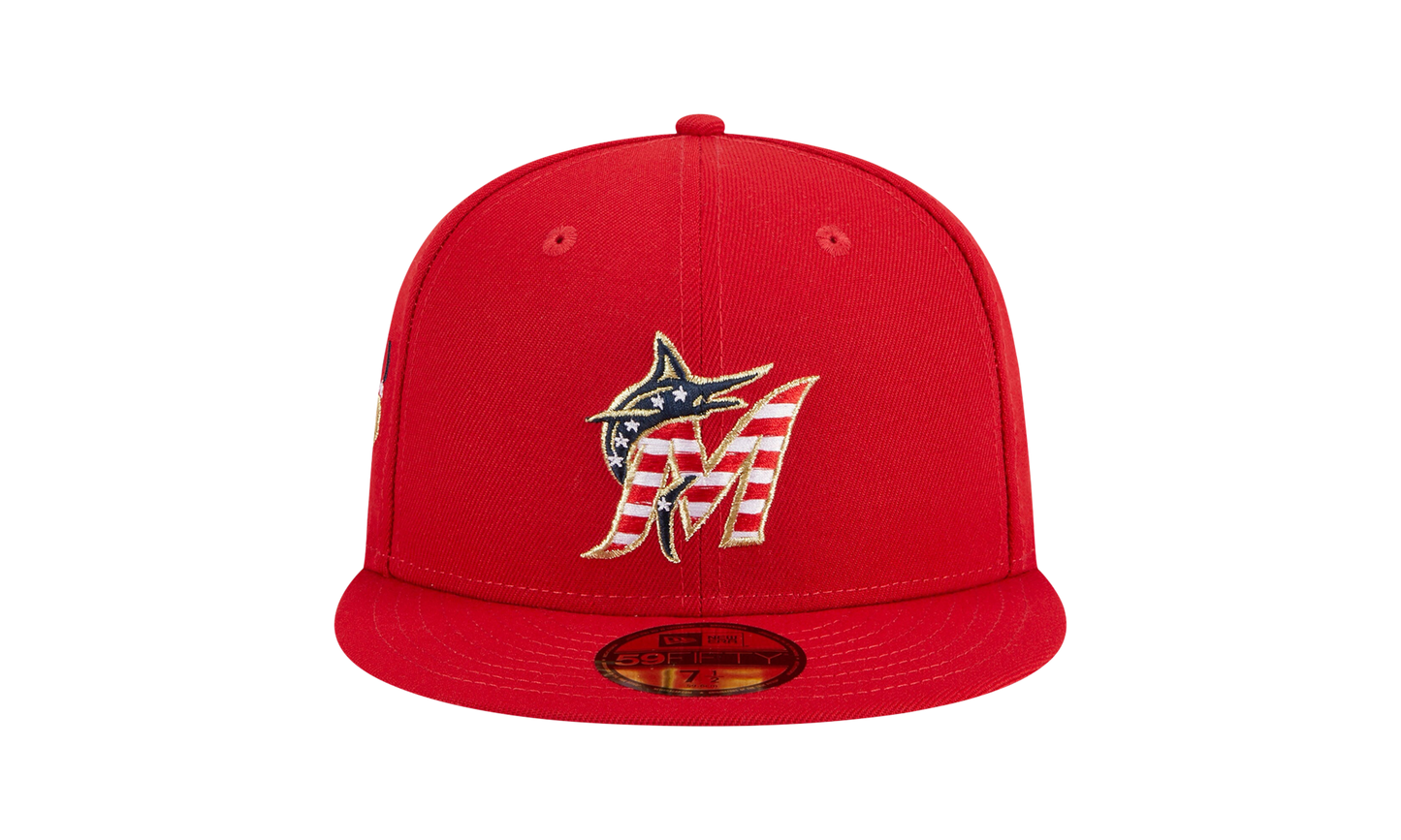 59FIFTY Miami Marlins Fourth Of July Fitted Hat "Red / Grey - Under Brim" NE909